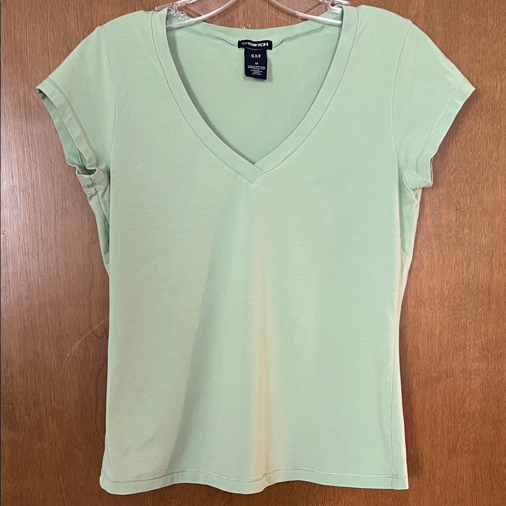 Sale 🎈3/$20 VTG Y2K GAP Stretch Women's Mint Cotton Blend V-Neck Tee Size Medium